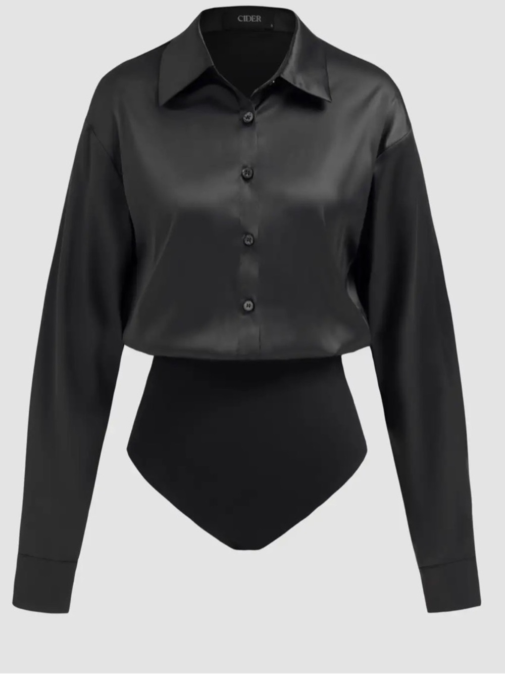 NWT CIDER SATIN COLLAR SOLID LONG SLEEVE SHIRT BODYSUIT button down